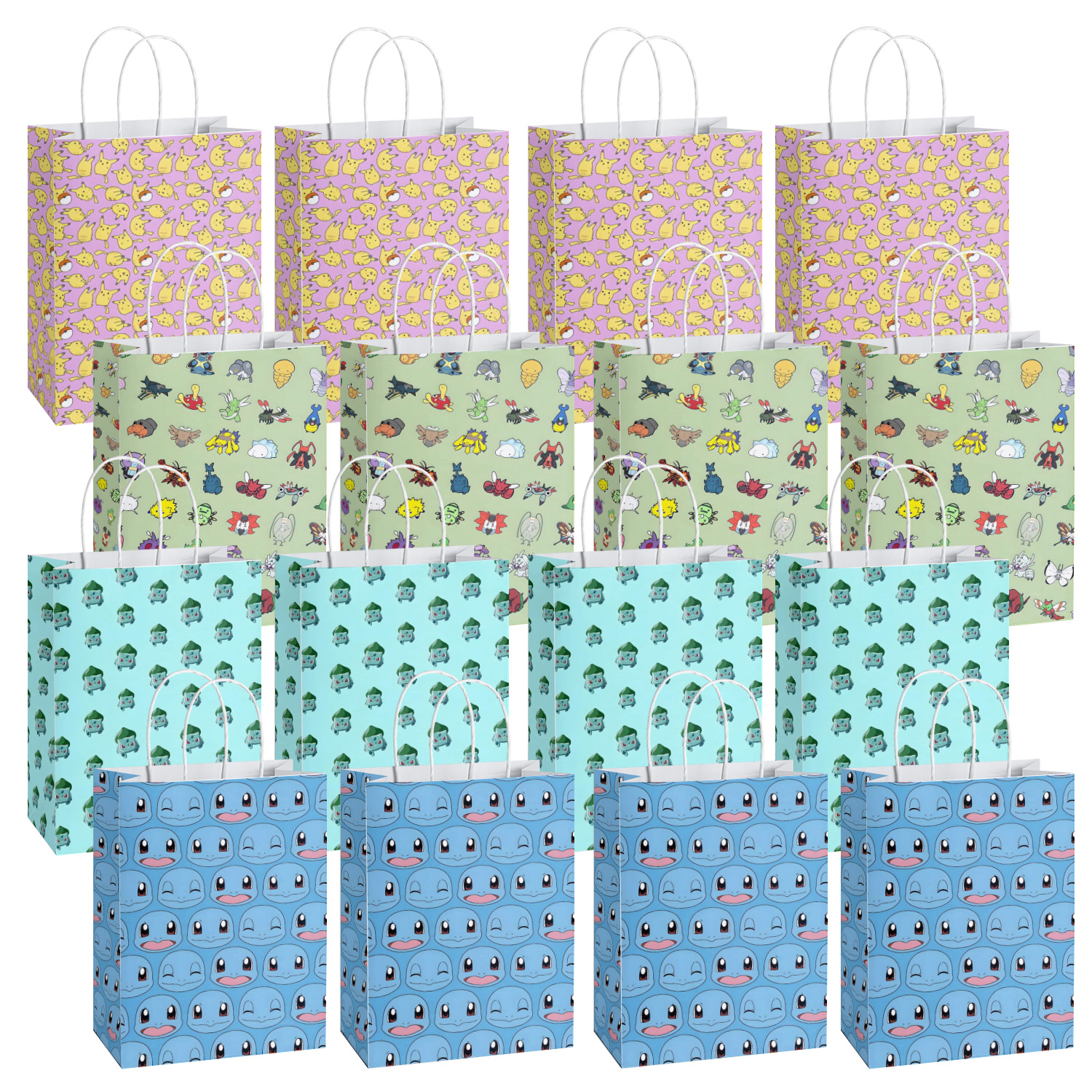 SALQGBUW-Pokemon 16 Pcs Party Paper Gift Bags – Cute Cartoon Favor Bags for Kids' Birthday, Baby Shower, Classroom Treats, and Party Supplies for Boys and Girls